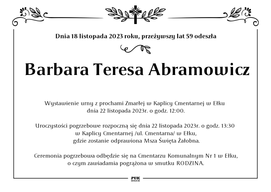 Barbara Teresa Abramowicz - nekrolog